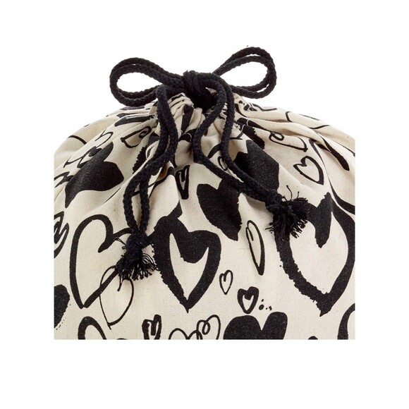 Hallmark 20" Large Canvas Bag with Drawstring (Cream w/Black Hearts) Valentines - Picture 4 of 8